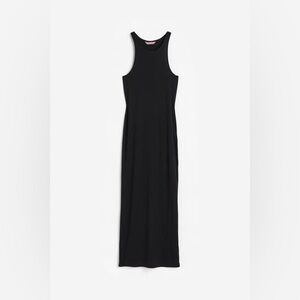H&M Ribbed Sleeveless Black Ribbed Cotton Maxi Dress